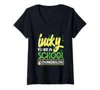 Womens Lucky to Be A School Counselor Joyful Shamrock Spirit V-Neck T-Shirt