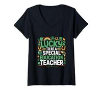 Women's Lucky to Be a Special Education Teacher St Patrick’s Day V-Neck T-Shirt