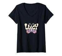 Womens Lucy Butterfly - Personalized Cute Name Word Art V-Neck T-Shirt