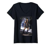 Womens Lucy Lawless Xena Warrior Princess by Michael Grecco V-Neck T-Shirt