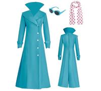 Women's Lucy Wild Cosplay Costume, Blue Trench Coat, Uniform Suit, The Spy Halloween Outfit, Jacket Dress, Scarf Set (Coat Suit, XXL)