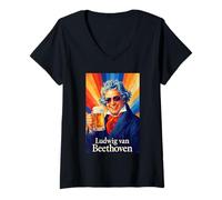 Women's Ludwig Van Beethoven Composer V-Neck T-Shirt