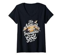 Womens Luke 1:37 Impossible with God Christian Religious Verse V-Neck T-Shirt