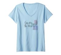 Women's Luke 12:27 Matthew 6:27 Consider The Lilies Wildflowers V-Neck T-Shirt
