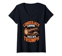 Womens Lumberjack Turning Trees Into Triumph Timber Logger Skill V-Neck T-Shirt