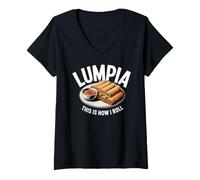 Women's Lumpia How I Roll Funny Filipino Filipina Cook V-Neck T-Shirt