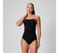 Speedo Women's Print Luna Lustre One Piece Swimsuit, Black/Dark Pink, 46