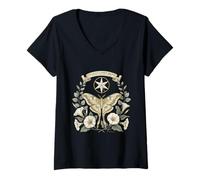 Women's Luna Moth Cottagecore Vintage Therian Comet Moth V-Neck T-Shirt