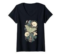 Women's Luna Moth Moonflower Celestial Botanical Art V-Neck T-Shirt