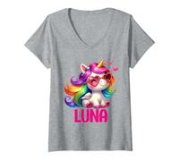 Womens Luna Unicorn Name Personalized Design V-Neck T-Shirt