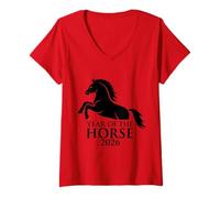 Womens Lunar Chinese New Year 2026 Fire Horse V-Neck T-Shirt