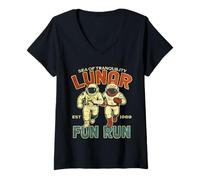 Womens Lunar Fun Run Space Running Funny Astronaut Apollo Moon Race V-Neck T-Shirt