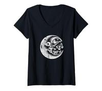 Women's Lunar Moon, Artistic Creative Space Science Lover V-Neck T-Shirt
