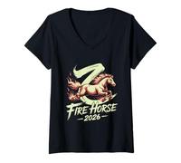 Women's Lunar New Year Fire Horse 2026 Zodiac Spirit V-Neck T-Shirt