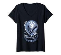 Womens Lunar Owl with Runes - Mystical Nocturnal Wisdom V-Neck T-Shirt