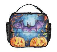 Womens Lunch Bag Lightweight Teen Lunch Box Keeps Food Warm Cooler Bags Insulated for School Office Camping Picnic Nightmare Halloween Bat Jack-o'-Lantern Pumpkin