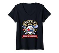 Women's Lunch Feeding Lady The Funny Future Daily Cafeteria School V-Neck T-Shirt