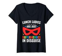 Women's Lunch Ladies are Just Superheroes Disguise Cafeteria Worker V-Neck T-Shirt