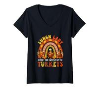 Womens Lunch Lady I Feed The Cutest Little Turkeys Thanksgiving V-Neck T-Shirt