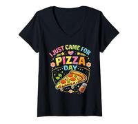 Women's Lunch Lady I Just Came for Pizza Day Funny School Cafeteria V-Neck T-Shirt