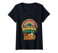Women's Lunch Lady I'd Rather Be On Summer Break Cafeteria V-Neck T-Shirt