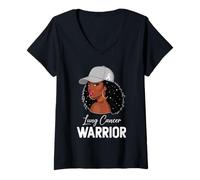 Women's Lung Cancer Warrior White Ribbon Awareness Support V-Neck T-Shirt