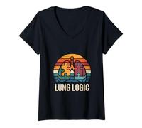 Womens Lung Logic: Vintage Sunset Puzzle Piece V-Neck T-Shirt