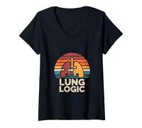 Womens Lung Logic: Vintage Sunset Puzzle Piece V-Neck T-Shirt