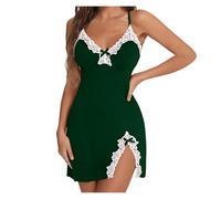 Women's Luxe Lace Chemise Nightdress | V-Neck Modal Cotton | Adjustable Scallop Trim | Valentine's Sleepwear Lingerie | Bridal Nightgown, Boudoir Dress Honeymoon Nightwear Green