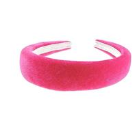 Womens Luxe Slightly Padded Puffy Velvet Flat Winter Evening Wedding Party Birthday Bridal Christmas Birthday Bridesmaid Headband Alice Band Hair Accessories Hairband (Fuchsia, One Size)