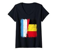 Womens Luxembourg Belgium Half Flag Luxembourgish Belgian Jersey V-Neck T-Shirt