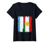 Womens Luxembourg Kurdistan Half Flag Luxembourgish Kurdish Jersey V-Neck T-Shirt