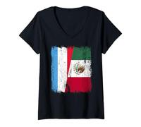 Womens Luxembourg Mexico Half Flag Luxembourgish Mexican Jersey V-Neck T-Shirt