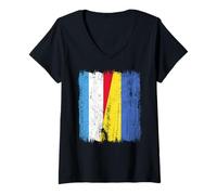 Womens Luxembourg Ukraine Half Flag Luxembourgish Ukrainian V-Neck T-Shirt