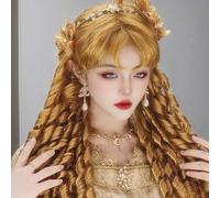 Women's Luxurious Long Spiral Curls Wigs 60cm Elegant Retro Wig Lolita Court Cosplay Wig for Halloween Party Daily Wear (Gold)