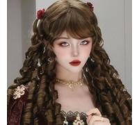 Women's Luxurious Long Spiral Curls Wigs 60cm Elegant Retro Wig Lolita Court Cosplay Wig for Halloween Party Daily Wear (Brown)