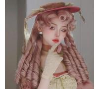 Women's Luxurious Long Spiral Curls Wigs 60cm Elegant Retro Wig Lolita Court Cosplay Wig for Halloween Party Daily Wear (Pink)