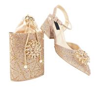 Women's Luxury High Heel Diamond Bag Set Nigerian Party Shoes Oval Clutch with Rhinestones for Weddings