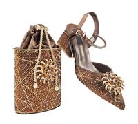 Women's Luxury High Heel Diamond Bag Set Nigerian Party Shoes Oval Clutch with Rhinestones for Weddings Coffee