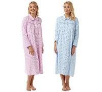 Womens Luxury Lady Olga Brushed Cotton Wincyette Long Sleeve Nightie Nightdress Pink