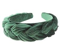 Womens Luxury Occasion Wedding Bridal Party Birthday Christmas Evening Luxury Wide Thick Plaited Braided Twist Turban Padded Velvet Velour Hair Hairband Accessories Headband Alice Band (Emerald Green)