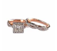 Women's Luxury Rose Gold Sparkling Matching Rings Classic Square Zircon Engagement Rings Unisex Three Piece Ring Rose Gold Sparkling Cubic Zirconia Ring Polystyrene Rings, A, Copper, No Gemstone