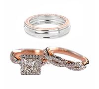 Women's Luxury Rose Gold Sparkling Matching Rings Classic Square Zircon Engagement Rings Unisex Three Piece Ring Rose Gold Sparkling Cubic Zirconia Ring Polystyrene Rings, B, Copper, No Gemstone