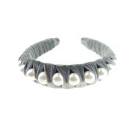 Womens Luxury Velvet Evening Faux Pearl Winter Formal Wide Fabric Headband Alice Band Hair Accessory Hairband Christmas Birthday Wedding Gift Bridesmaid Prom Dance Holiday Pageant Prom (Dark Grey)