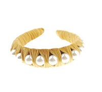 Womens Luxury Velvet Evening Faux Pearl Winter Formal Wide Fabric Headband Alice Band Hair Accessory Hairband Christmas Birthday Wedding Gift Bridesmaid Prom Dance Holiday Pageant Prom (Gold)
