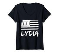 Womens Lydia Forename Birthday Personalized Citizenship Name V-Neck T-Shirt