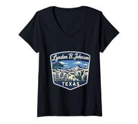 Women's Lyndon B Johnson Texas Vintage Landscape Bluebonnet Cactus V-Neck T-Shirt
