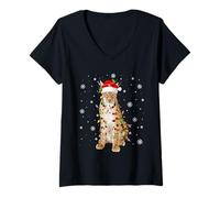 Womens Lynx Bobcat Christmas Lights Funny Santa Animal Lover Xmas V-Neck T-Shirt