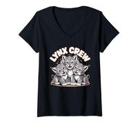 Womens Lynx Crew Cute Cartoon Forest Wildcat Themed Birthday Party V-Neck T-Shirt