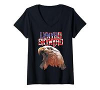 Womens Lynyrd Skynyrd Americana Eagle Free Bird Retro Rock Flag US V-Neck T-Shirt